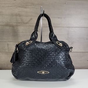 Elliott Lucca Black Woven Leather Satchel Handbag